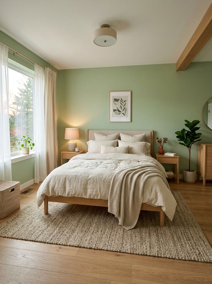 Pistachio green soft bedroom - 30 green and white bedroom ideas