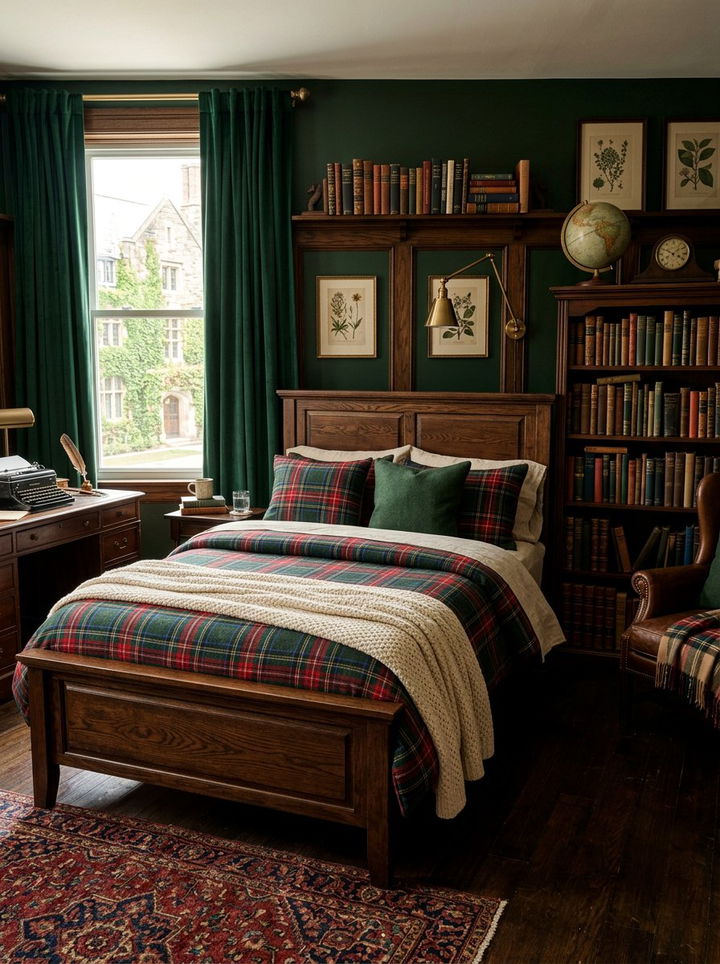 Plaid Bedding Dark Academia - 30 dark academia bedroom ideas