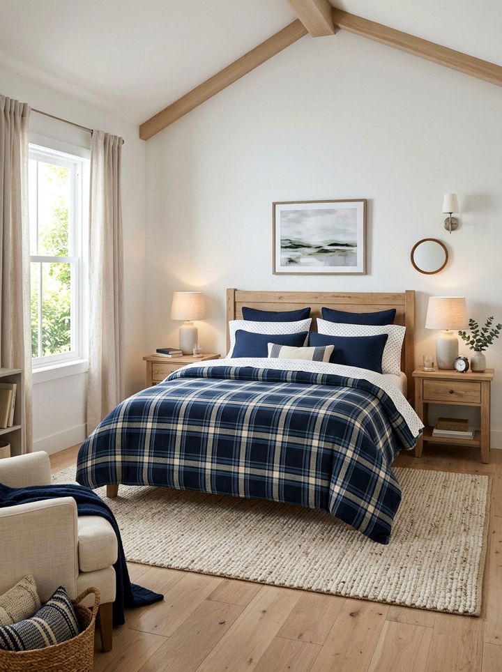 Plaid Duvet Polka Dot Sheets - 30 bedroom pattern mixing ideas