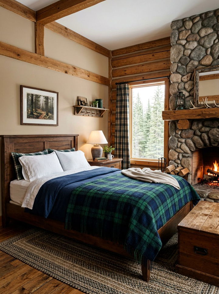 Plaid Wool Blankets - 30 woodland bedroom ideas