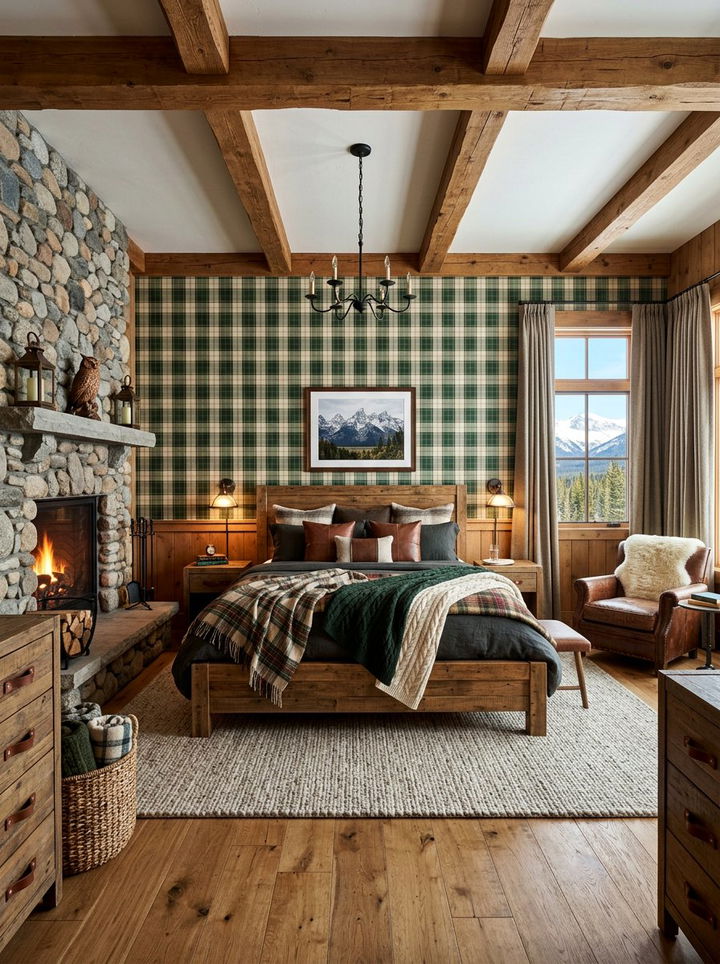 Plaid pattern bedroom wallpaper - 30 bedroom wallpaper ideas