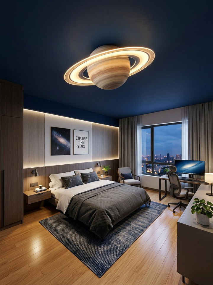 Planet Ceiling Light - 30 space themed bedroom ideas