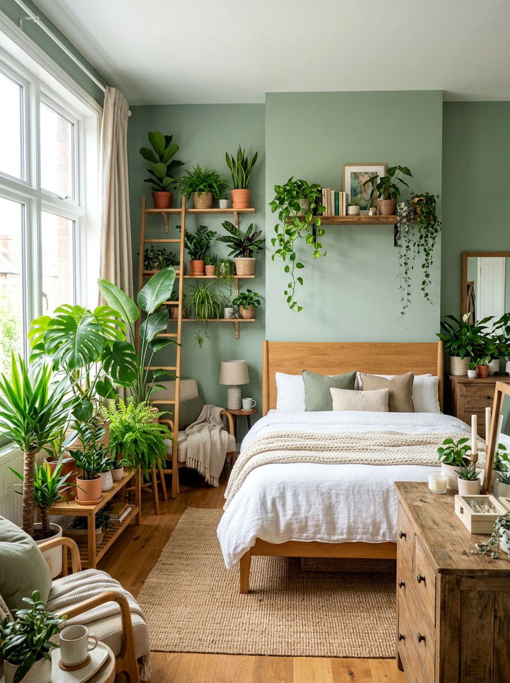 Plant Filled Bedroom - 30 bohemian green bedroom ideas