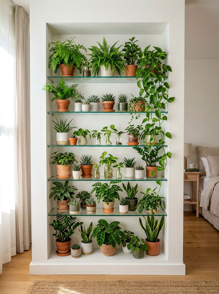 Plants And Greenery Shelf - 30 bedroom niche ideas