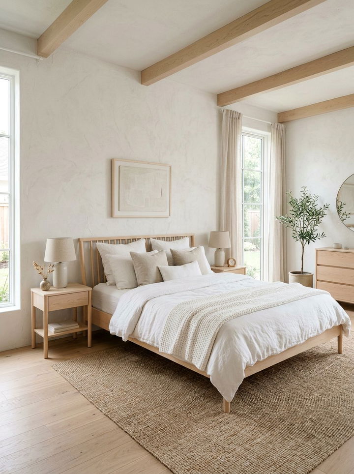 Plaster and Birch Bedroom - 30 mixed material bedroom ideas