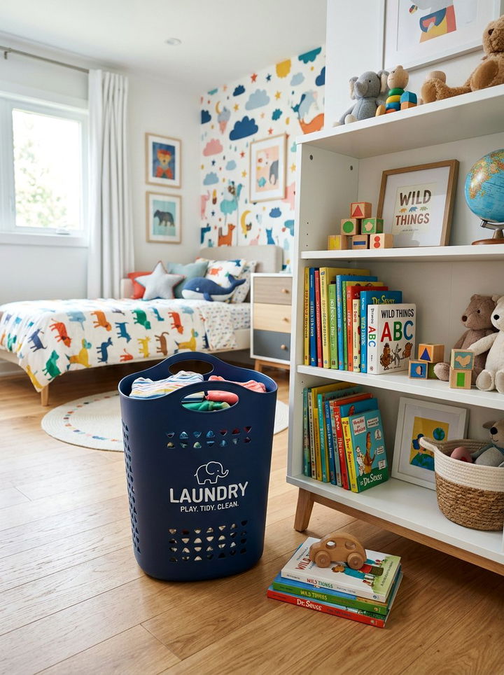 Plastic laundry basket - 30 bedroom dirty clothes storage ideas