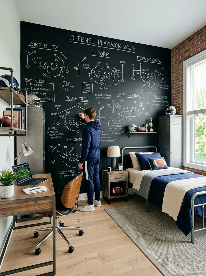 Playbook Chalkboard Wall - 30 football bedroom ideas