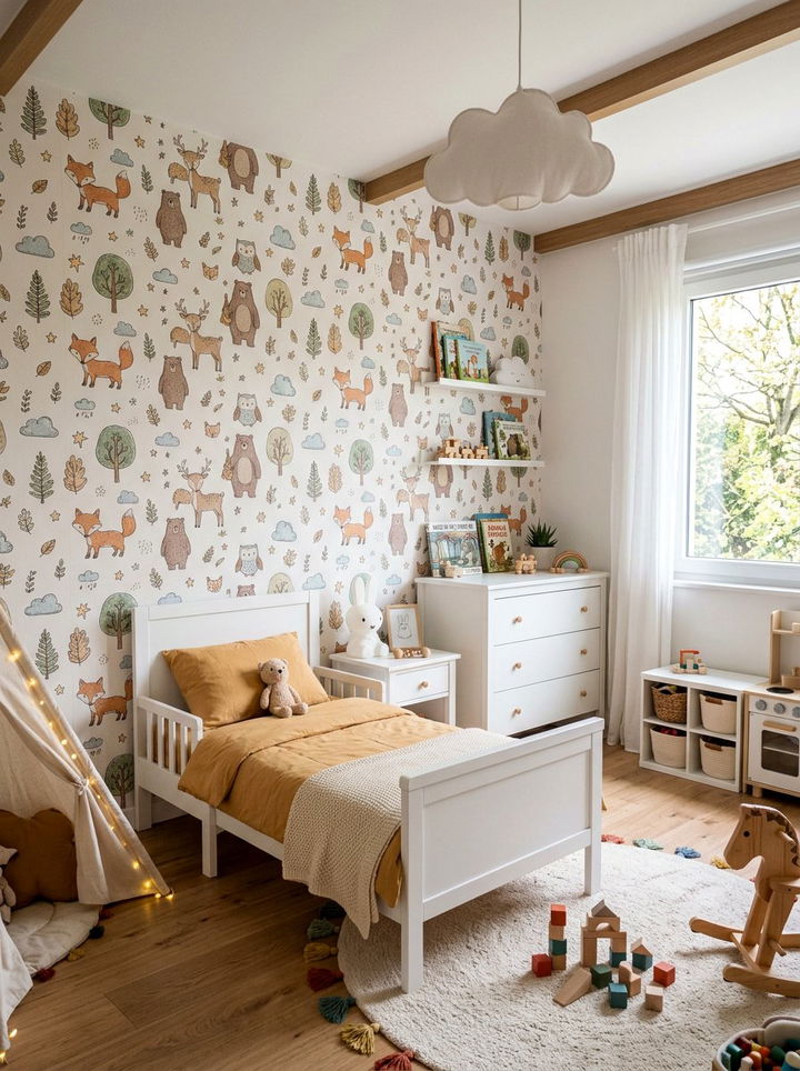 Playful wallpaper room - 30 toddler bedroom ideas