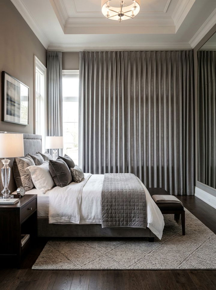 Pleated Curtains - 30 layered texture bedroom ideas