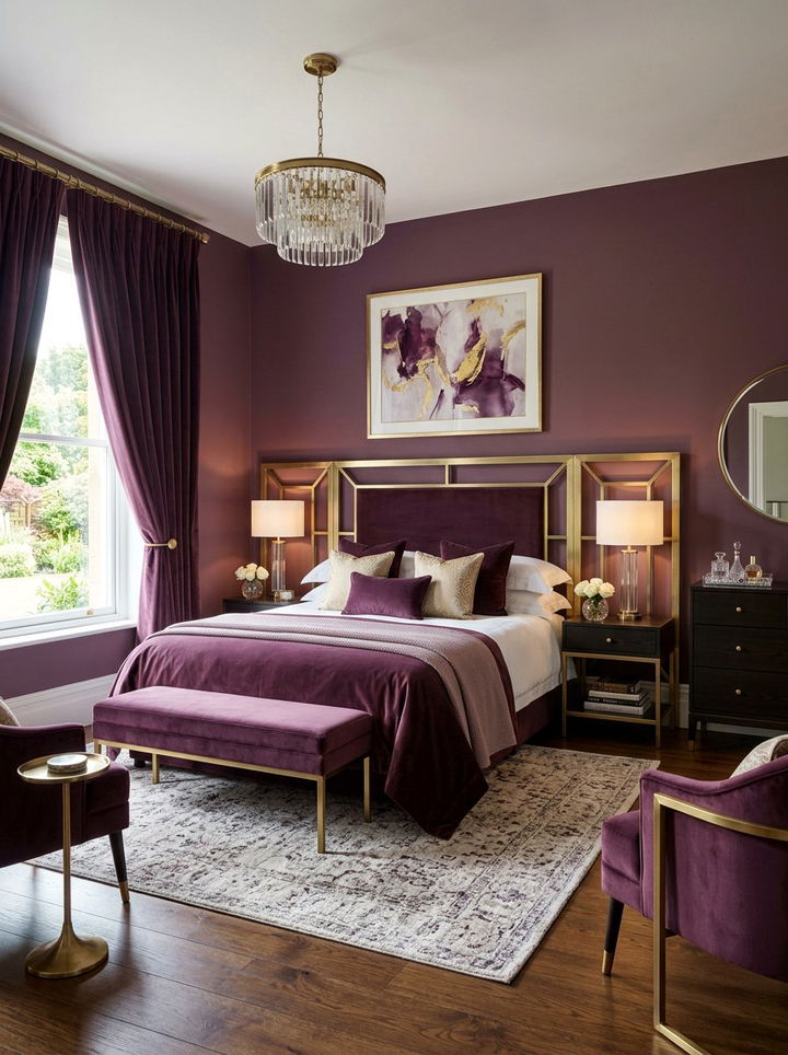 Plum And Brass Bedroom - 30 maximalist bedroom color ideas
