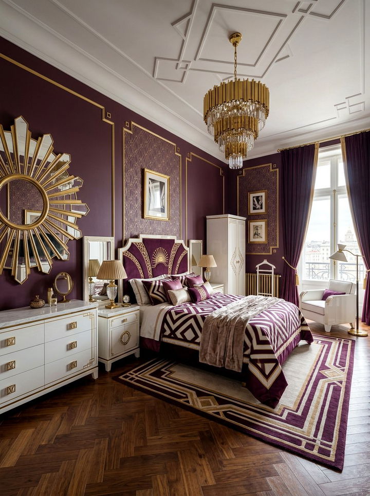 Plum And White Art Deco Bedroom - 30 purple and white bedroom ideas