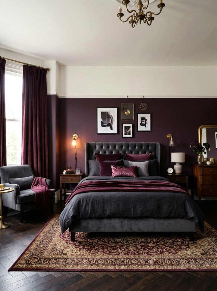 Plum Half Painted Wall - 30 bedroom half painted walls