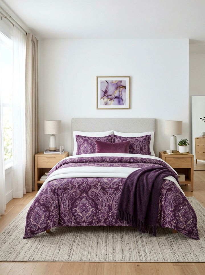 Plum Patterned Duvet - 30 plum bedroom ideas