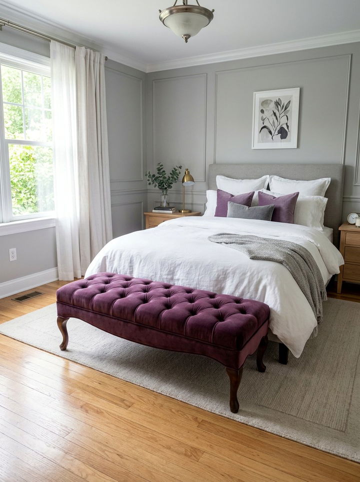 Plum Upholstered Bench - 30 plum bedroom ideas