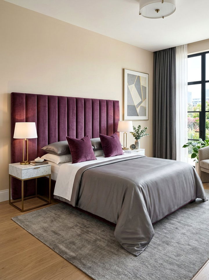 Plum Velvet Headboard - 30 plum bedroom ideas