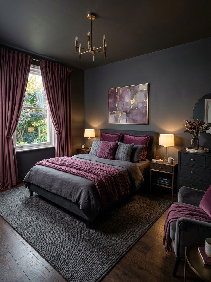 Plum and charcoal gray bedroom - 30 purple and gray bedroom ideas