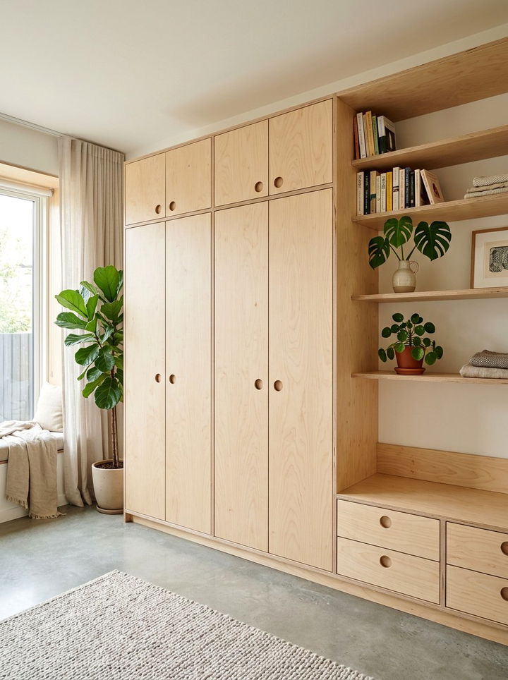 Plywood Built In Storage - 30 bedroom built-in ideas