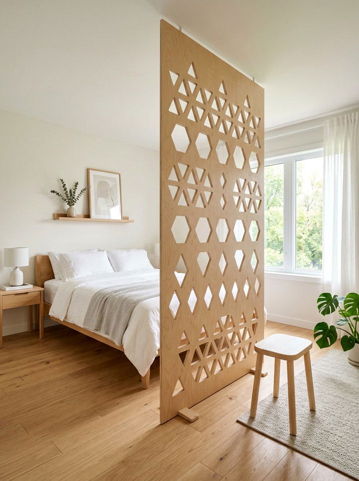 Plywood Cutout Bedroom Divider - 30 bedroom screen ideas