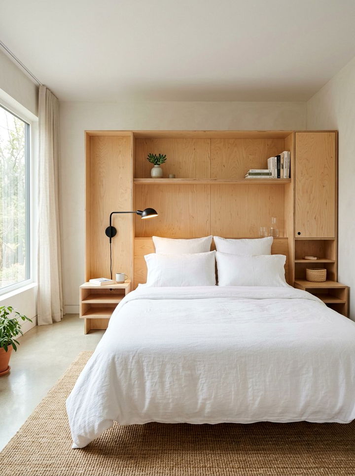 Plywood Headboard Detail - 30 scandinavian bedroom ideas