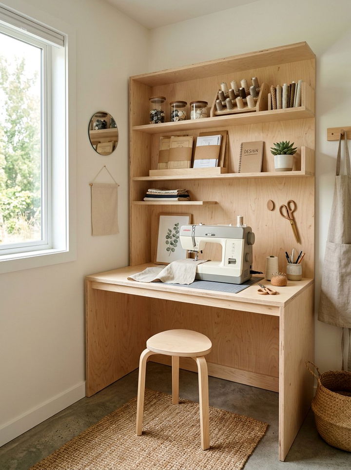 Plywood Minimalist Sewing Nook - 30 bedroom sewing nook ideas