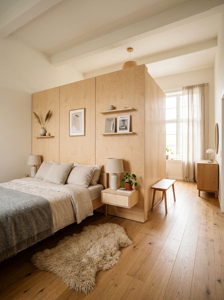 Plywood partition wall - 30 bedroom divider ideas