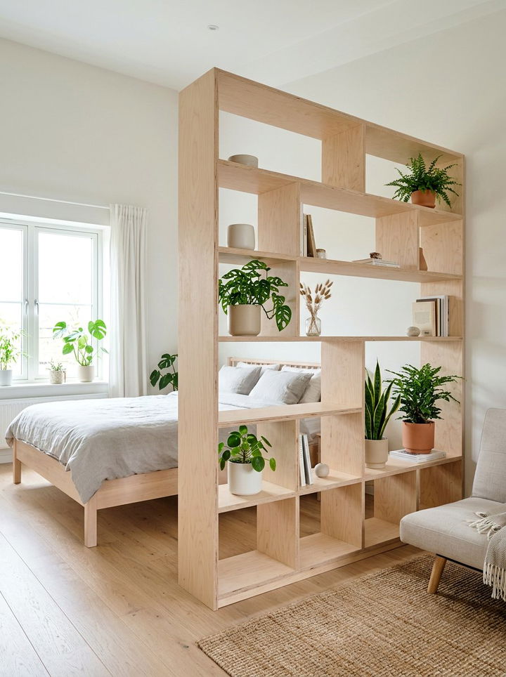 Plywood shelf partition - 30 bedroom shelf dividers