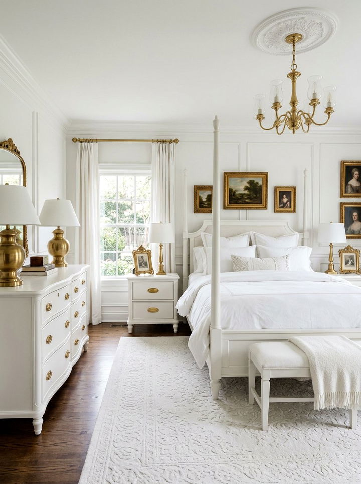 Polished Brass Accents - 30 traditional white bedroom ideas