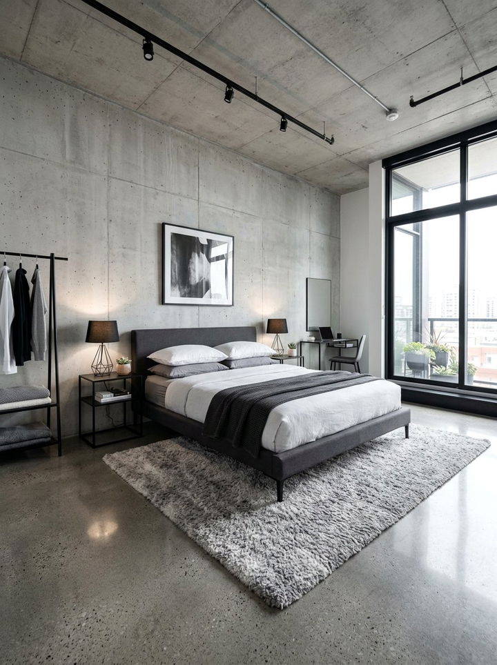 Polished Concrete Bedroom - 30 bedroom floor ideas
