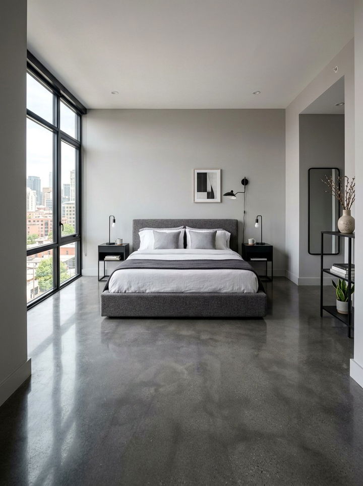 Polished Concrete Floor - 30 industrial gray bedroom ideas