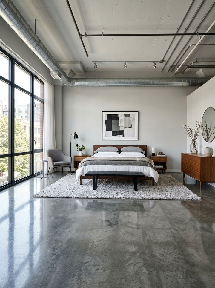 Polished Concrete Floor Bedroom - 30 exposed ductwork bedroom ideas
