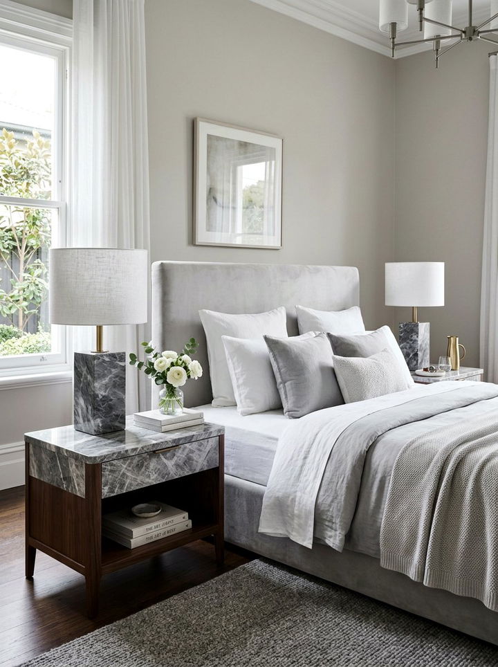 Polished Gray Marble Elements - 30 gray bedroom decor ideas