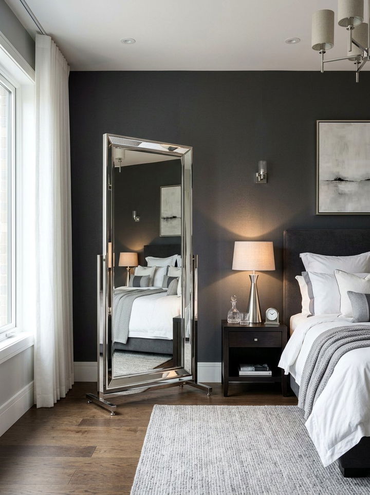 Polished chrome mirror - 30 grey bedroom accessories ideas