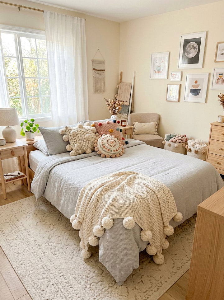 Pom Pom Knit Bedroom - 30 knitted bedroom ideas
