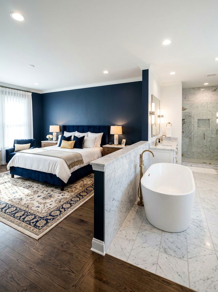 Pony wall between bedroom and bathroom - 30 bedroom pony wall ideas