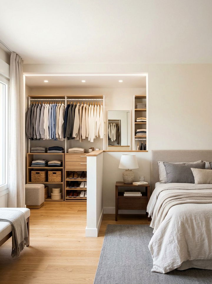 Pony wall for walk in closet separation - 30 bedroom pony wall ideas