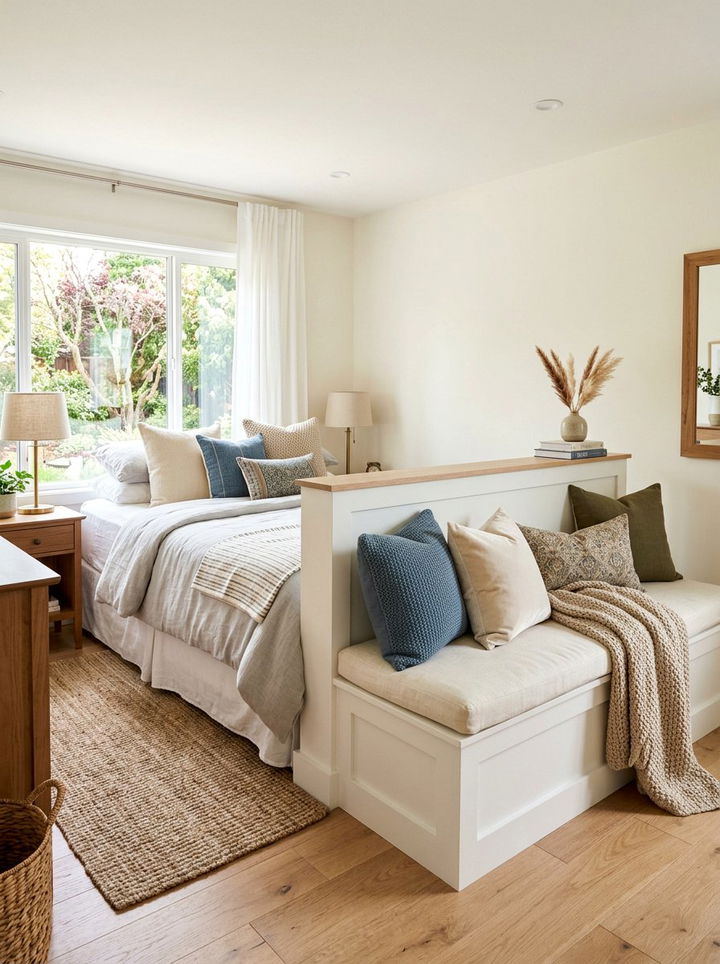 Pony wall with built in bench seating - 30 bedroom pony wall ideas