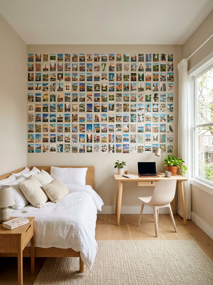 Postcard Wall Display - 30 travel themed bedroom ideas
