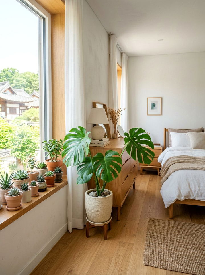 Potted Houseplant Decor - 30 Korean bedroom ideas