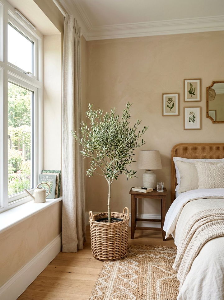 Potted Olive Tree - 30 bohemian beige bedroom ideas