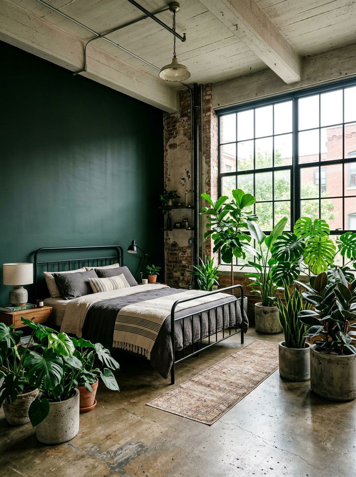 Potted Plants Industrial Bedroom - 30 industrial green bedroom ideas