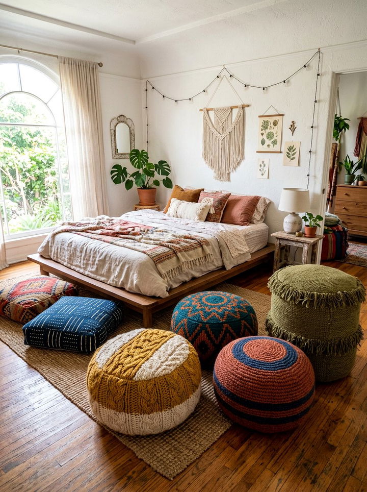 Pouf Ottoman - 30 bedroom seating arrangements ideas