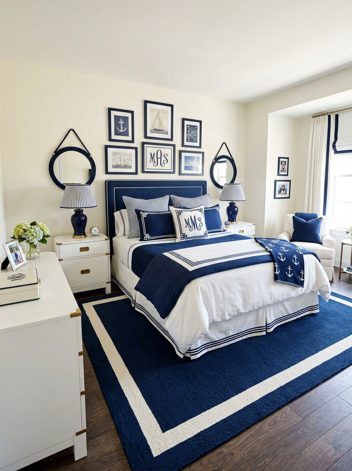 Preppy Navy White Style - 30 navy and white bedroom ideas