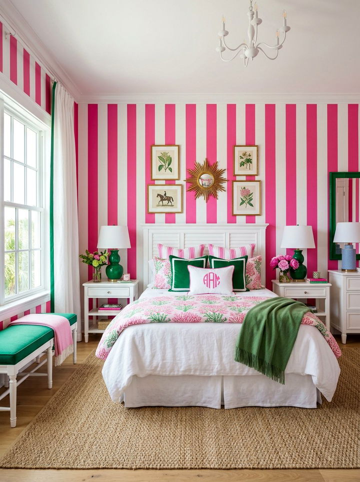 Preppy Pink and Green Bedroom - 30 hot pink bedroom ideas