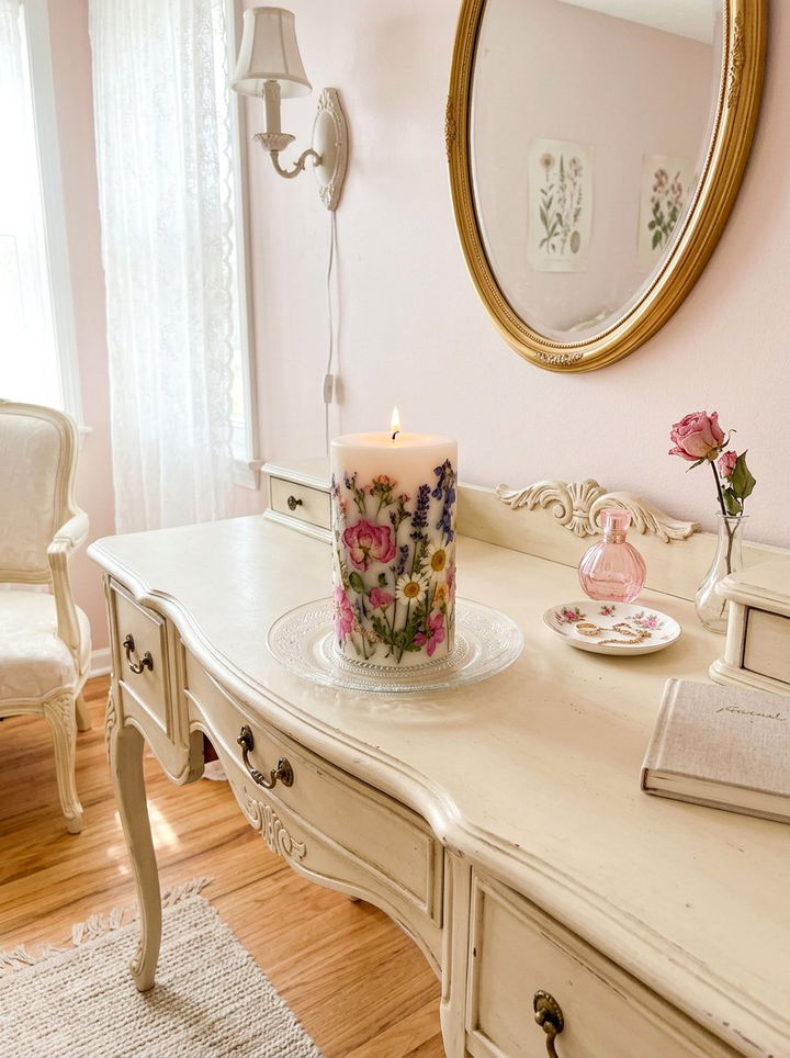 Pressed Flower Candle - 30 bedroom candle ideas