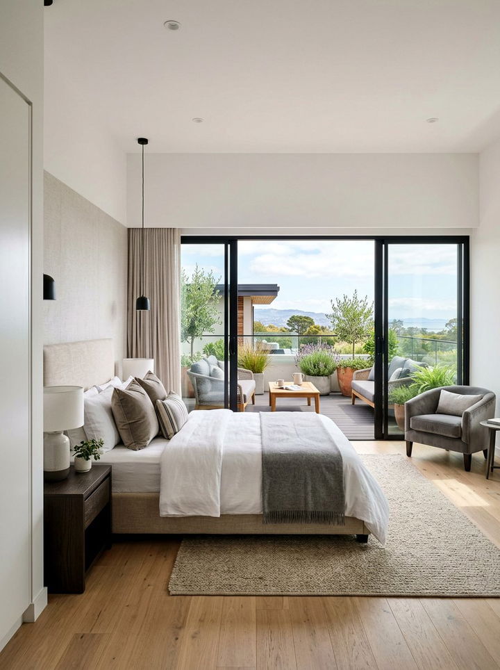 Primary bedroom glass sliding door - 30 new construction bedroom ideas