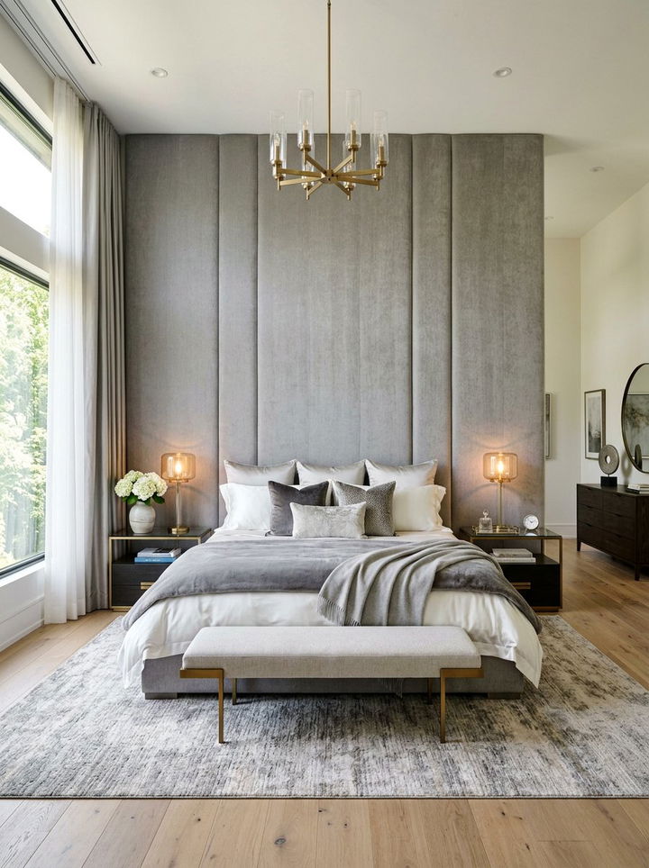 Primary bedroom upholstered headboard - 30 new construction bedroom ideas