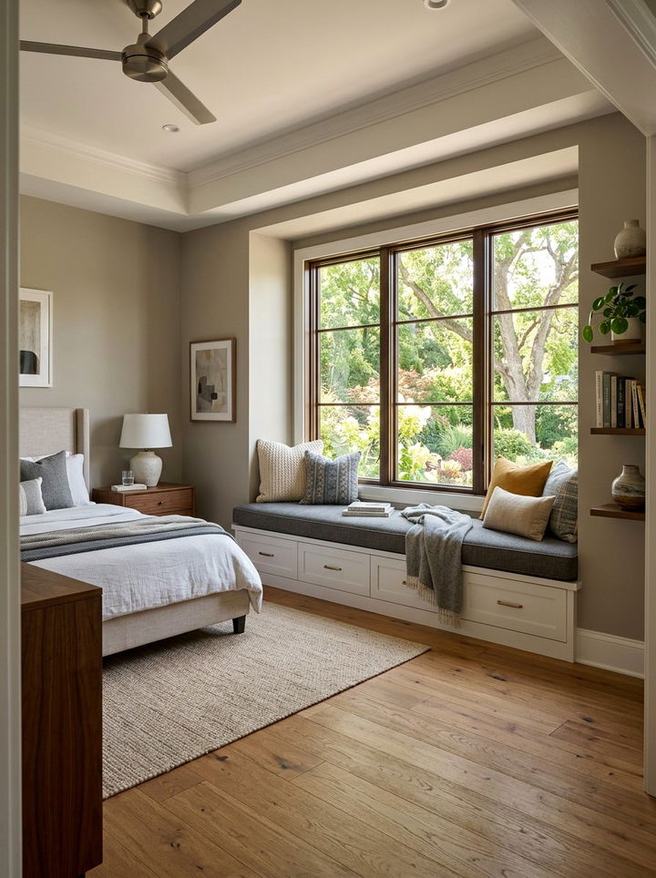 Primary bedroom window bench seat - 30 new construction bedroom ideas