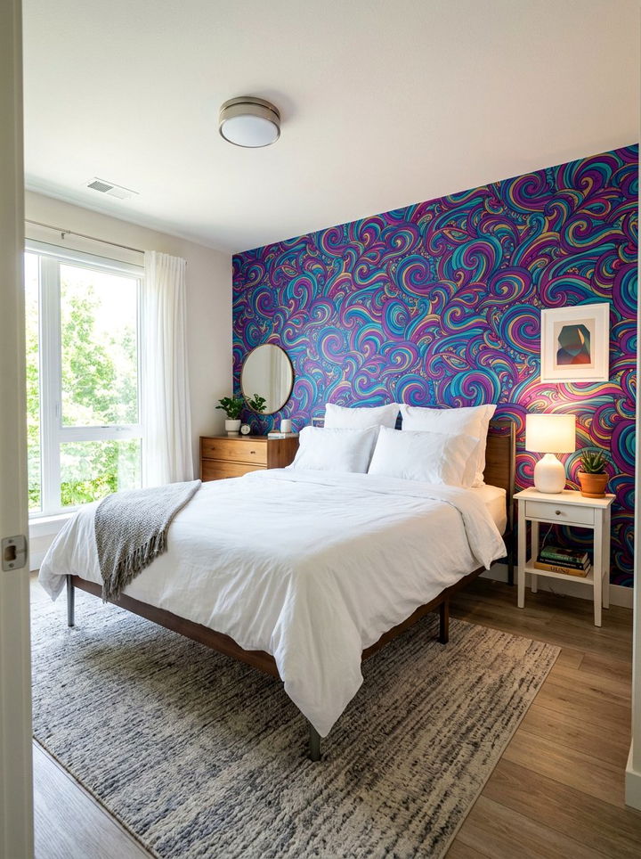 Psychedelic wallpaper bedroom - 30 retro bedroom ideas