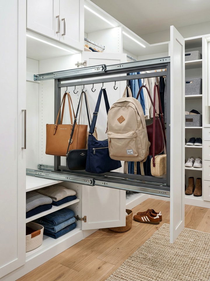 Pull Out Bag Rack - 30 bedroom bag storage ideas