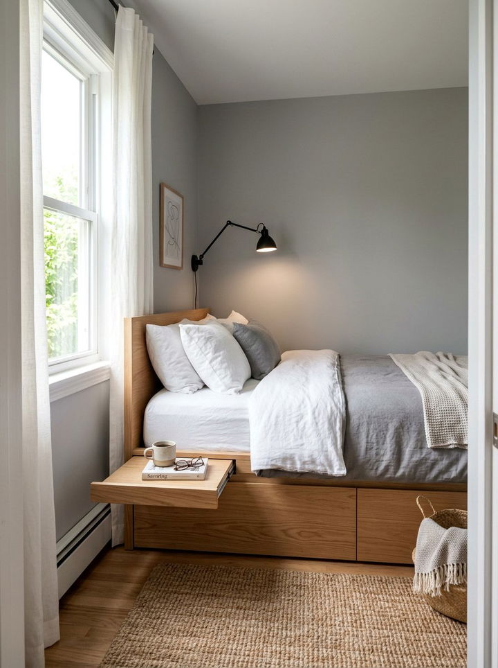 Pull Out Bedside Shelf - 30 bedroom hidden storage ideas